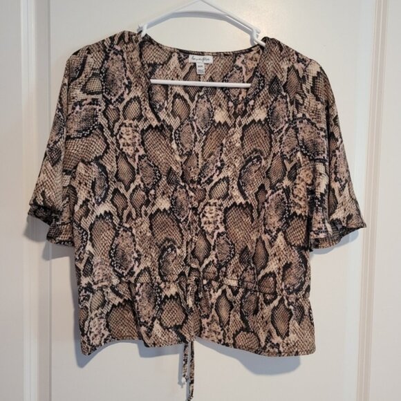 Love Fire Brown and Taupe Snakeskin Blouse Top - Picture 1 of 1